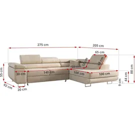 MKS Meble Eckcouch L-Form Beige 3-Sitzer