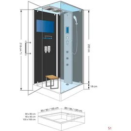 AcquaVapore Dampfdusche Duschtempel Sauna Dusche Duschkabine D38-00R2 80x80 cm ohne 2k Scheiben Versiegelung