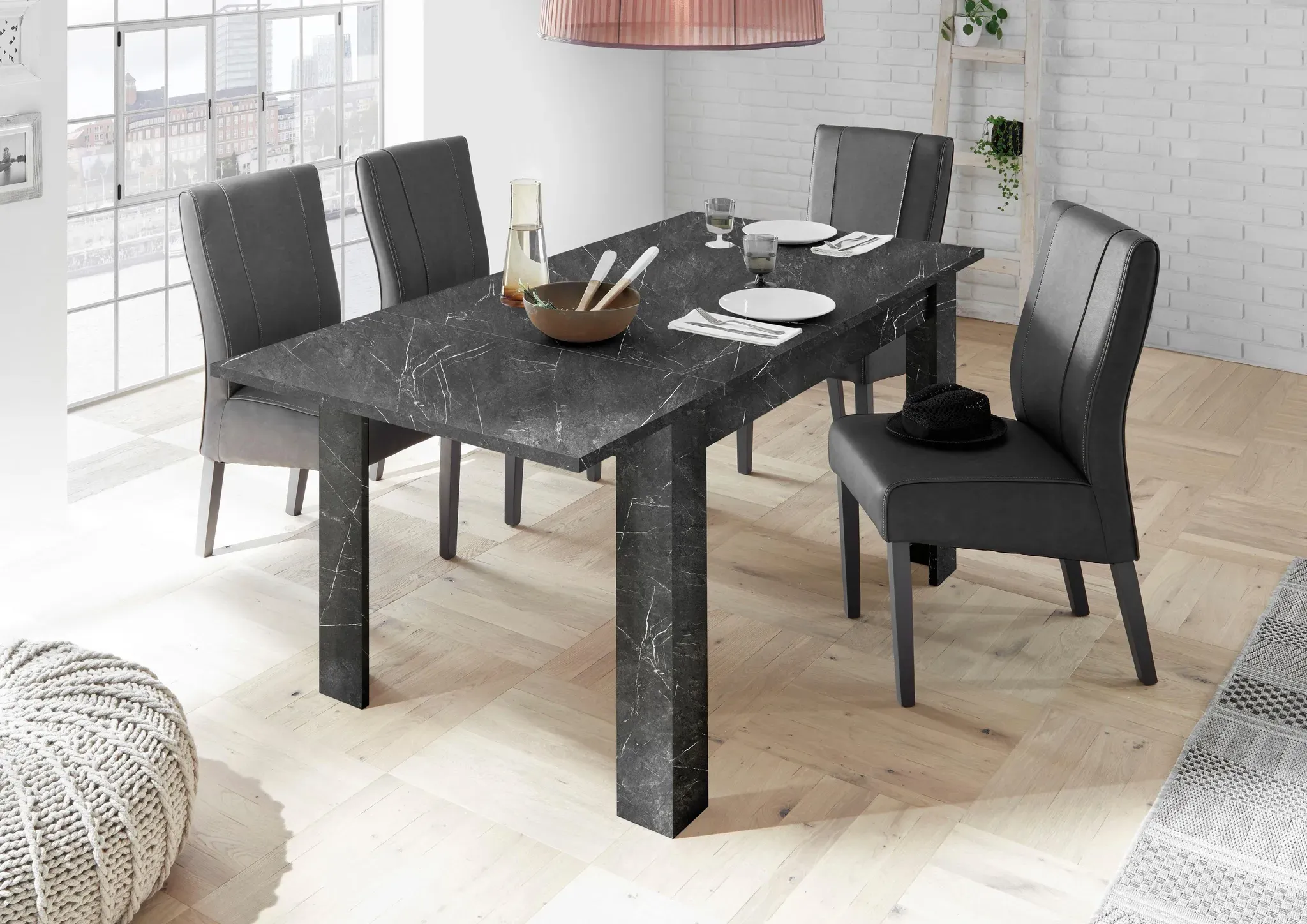 Esstisch INOSIGN "Carrara", grau (anthrazit marmor, optik, anthrazit marmor, optik, anthrazit marmor, optik), B:137cm H:79cm T:90cm, Tische, Breite 137-185 cm, inkl. Ansteckplatte