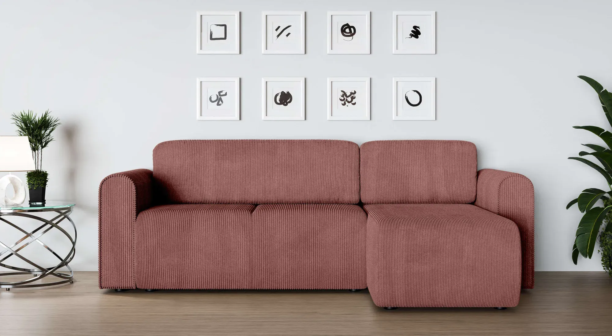 Ecksofa INOSIGN "Ecksofa Zacharia wahlweise mit Bettfunktion, BxTxH 250x166x86 cm" Sofas Gr. B/H/T: 250 cm x 86 cm x 166 cm, Cord, Recamiere beidseitig montierbar, mit Bettfuntion und Bettkasten, rosa L-Form mit Wellenunterfederung, Recamiere beidseitig montierbar