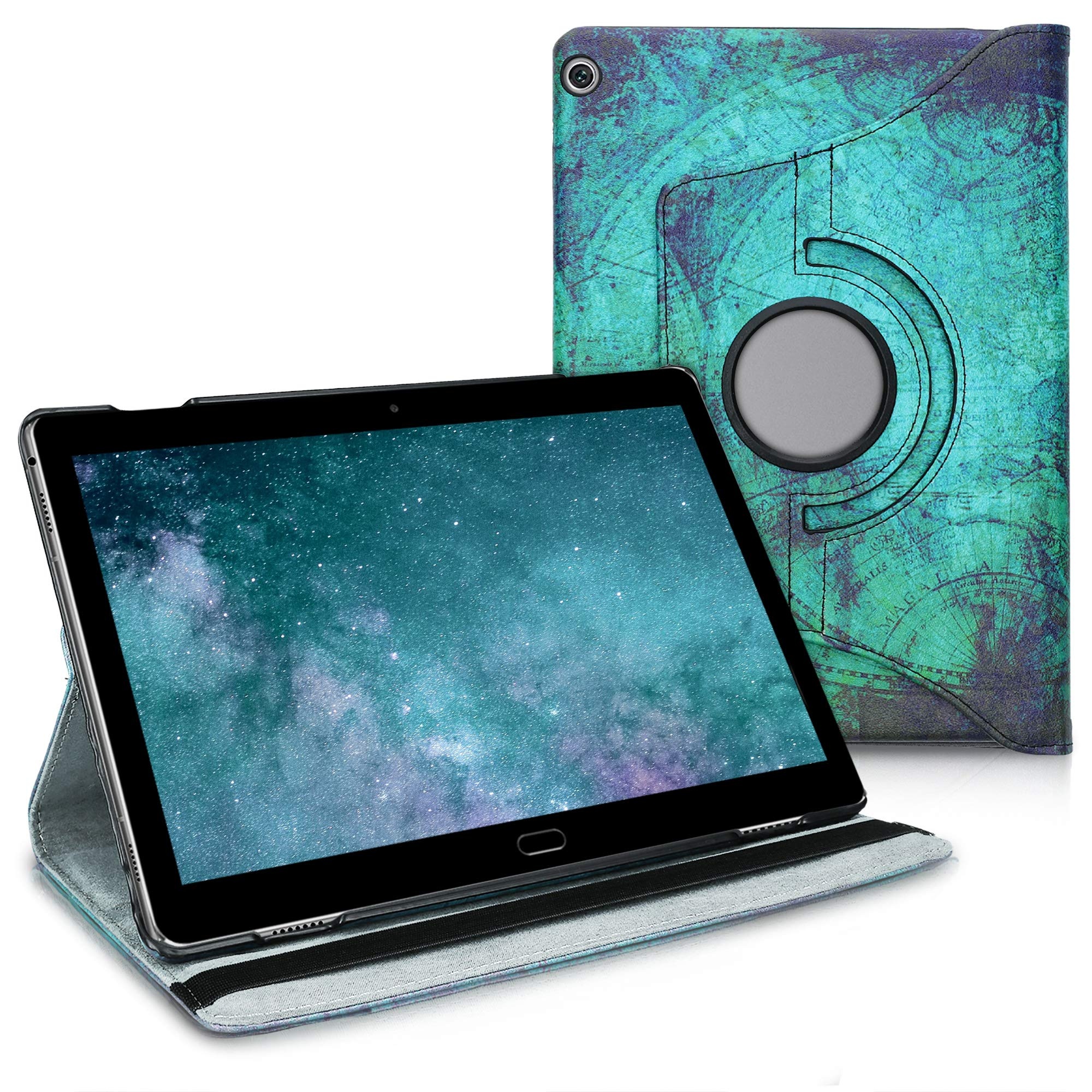 kwmobile Schutzhülle kompatibel mit Huawei MediaPad M3 Lite 10 - Hülle 360° - Tablet Cover Case - Anker Landkarte Weiß Blau