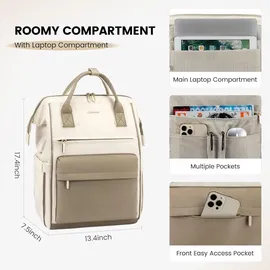 EMPSIGN Rucksack Damen 17 Zoll Laptop USB Ladeanschluss Wasserdicht Beige