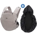 fillikid Babytrage & Wetterschutz Natural ab 3,5 -20 kg für Bauch-, Hüft und Rückentrageposition - Grau