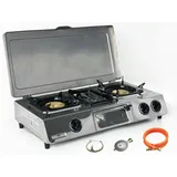 fontron ltd. GC-87C Edelstahl Gaskocher 3 flammig mit Deckel Gasgrill Campingkocher