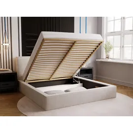 GRAINGOLD Polsterbett mit Bettkasten, 140x200, Creme Samt, Monaco