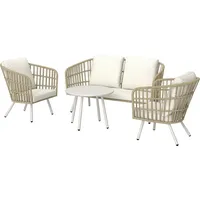 Gartenmöbel Set aus Polyrattan Lounge-Set mit 2er Sofa Sessel Tisch Kissen wetterfest für 4 Personen Khaki