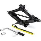 Scherenwagenheber 2T (2000kg), 98-440mm, Ratschenschlüssel, Radmutternschlüssel, Car Jack Kit mit Ratsche, Auto Heber, vergrößerte Stahlplatte, tragbarer Wagenheber für PKW MPV SUV