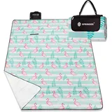 SPRINGOS Picknickdecke 200 x 200 cm Flamingos Tragegurt mit Reißverschlusstasche Matte Sitzunterlage Outdoor Autodecke Strandtuch