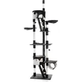 Wiltec Kratzbaum 240-260 cm schwarz/weiß, Katzenkratzbaum deckenhoch mit Sisal, Kletterbaum für Katzen, Deckenspanner Katzenbaum mit Hängematten - Schwarz