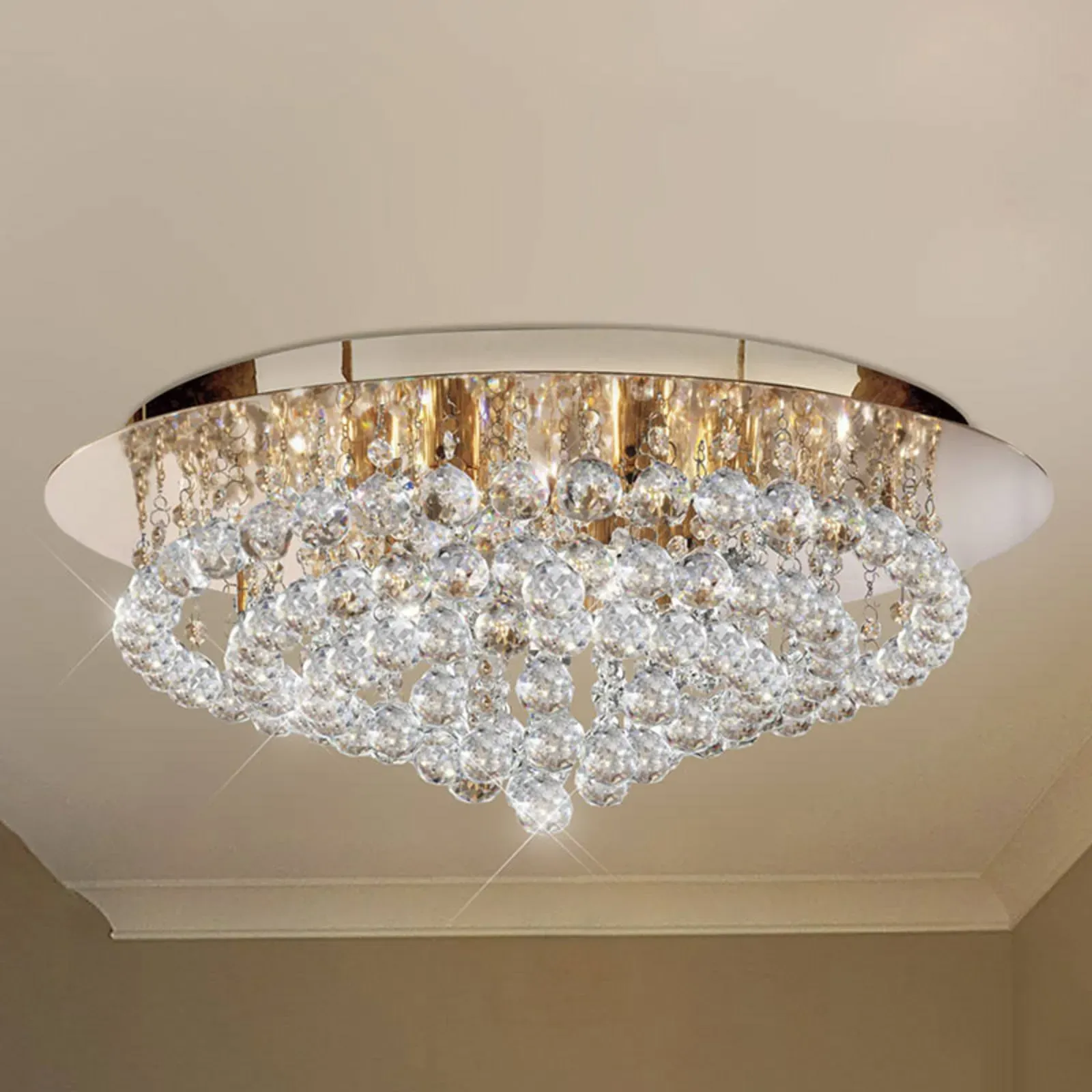 Searchlight Kristall Deckenlampe Hanna, dimmbar, klar / transparent, für Wohn- / Esszimmer, Metall, Deckenlampe - 55 cm - 55 cm - 21 cm