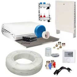 90 m2 Set Tackersystem Rollbahn 20 mm WLG 045 16x2 PE-RT Rohr Raster 10 cm 9 Heizkreise LCD Regler 230 V + Zubehör