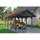 SKANHOLZ Wallgau Einzelcarport 4,30 x 6,00 m schiefergrau mit roten Schindeln und Pfostenanker