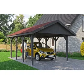SKANHOLZ Wallgau Einzelcarport 4,30 x 6,00 m schiefergrau mit roten Schindeln und Pfostenanker
