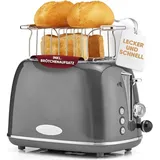 Proficook Toaster im stilvollen Vintage-Design - 2 Scheiben mit Wide-Slot (extra breite Toastschlitze) und massivem Metallgehäuse - Retro Toaster ... - Grau