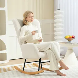 Homcom Schaukelstuhl Relaxsessel Teddysamt-Optik 1 x 1 x 1 cm Cremeweiß mit Kissen