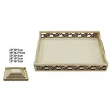 Trade Shop Traesio - Trade Shop - Set Mit 5 Verzierten Tabletts Und Boxen Aus Naturholz, Verschiedene Grössen, Decoupage 53395a -