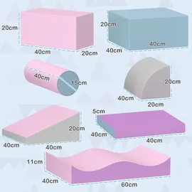 Homcom Schaumstoff Bausteine Kinder Softbausteine 7er-Set Riesenbausteine Bauspielzeug Schaumstoffblöcke für 1-3 Jahre alt Kunstleder EPE