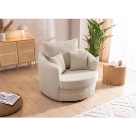 S-Style Drehsessel Ted Cord 107 x 94 x 100 cm Beige drehbar mit Kissen