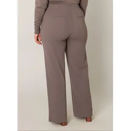 Base Level Curvy "Arah", Damen, Gr. 48, Länge 32, grau (schwarz taupe), Web, Obermaterial: 97% Polyester, 3% Elasthan, unifarben, loose fit extralang, Hosen Treggings, mit elastischem Bund