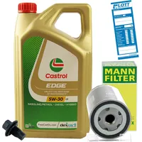 MANN Ölfilter + 5L Castrol Edge LL 5W-30 Motoröl + Schraube passend für VW 504.00 507.00