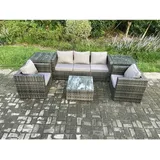 Wicker 6-teiliges Rattan Gartenmöbel Sofa Set Mit Sessel 2 Beistelltische Quadratischer Couchtisch Dunkelgrau Gemischt - Fimous