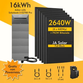 16 kWh mit 5x BP2700 Akku und 8x 440 W Solarpanel