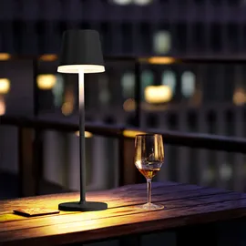 GLOBO 2x LED Tischlampe anthrazit Gartenleuchte Terrassenlampe, Metall Kunststoff satiniert, spritzwassergeschützt Akku,