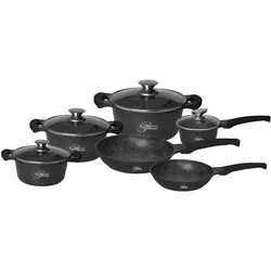 PLATINUM 10-Teilig Kochgeschirr-Set Topf Induktion Alu Guss Pfanne Topfset Kochtopfset Marmor Schwarz