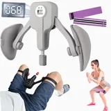 ARJEOU Beckenboden Trainer 0-50 KG Einstellbarer Widerstand Inner Oberschenkel Trainer Pro mit Beinriemen, Adduktoren Trainer Bein Training Beinpresse Kegel für Frauen Männer (Grau)