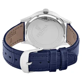 Festina Swiss Made Armbanduhr, Leder Blau - Quarz Datum - Saphirglas, Wasserdicht 10 ATM Elegant - F20007/6 Classic Leather