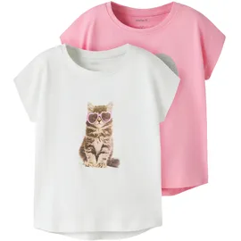 NAME IT T-Shirt NAME IT "NMFVOTIA 2P CAPSL TOP", Mädchen, Gr. 92, rosa (hellweiß pack:pink drink), Jersey, Obermaterial: 100% Baumwolle, loose fit normal, Rundhals, Shirts T-Shirt, Baumwolle, loose fit