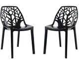 RATTATAN Set aus 2 Stühlen aus Polycarbonat, ergonomische Sitzfläche, stapelbar, modernes Design für Küche, Esszimmer, Bar, Restaurant – Zelda – Schwarz