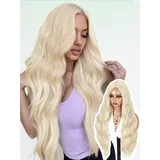 WIGNEE Lange Gewellte Blonde Perücken für Frauen perücke Blond Lang Natuaral Synthetisches Haar Hitzebeständig Perücke für den täglichen Gebrauch/Partys/Cosplay/Karneval