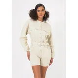 Freshlions Jumpsuit FRESHLIONS "Jade", Damen, Gr. XL, EURO-Größen, beige, 100% Leinen, kurz, Overalls Jumpsuit, im klassischen Design
