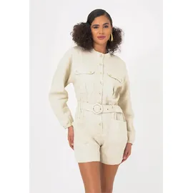 Freshlions Jumpsuit FRESHLIONS "Jade", Damen, Gr. XL, EURO-Größen, beige, 100% Leinen, kurz, Overalls Jumpsuit, im klassischen Design