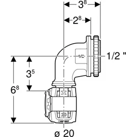 Geberit FlowFit d 20mmxRp 1/2, 90Grad, für UP-Spülkasten