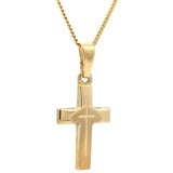 HOPLO Kreuzanhänger Anhänger Kreuz 585 Gold mit massiver Goldkette 1,1 mm, Made in Germany 36 cm