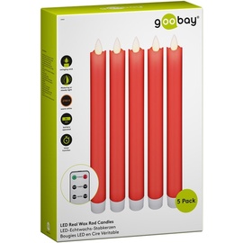 goobay LED-Echtwachs-Stabkerzen inkl. Fernbedienung 5 St. rot