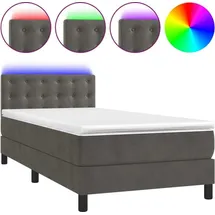 vidaXL Boxspringbett mit Matratze & LED Dunkelgrau 100x200 cm Samt