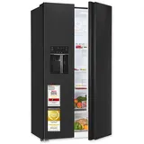 Exquisit Side-by-Side Kühlschrank, 513 Liter, NoFrost, Kühl-Gefrierkombination, LED, 4-Sterne-Gefrieren, Edelstahloptik, SBS5520-CF-040E inoxlook-az - Schwarz