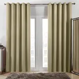 Thermovorhang mit Ösen 160 x 220 cm Thermo Vorhang Kälteschutz Blackout Thermovorhang Hitzeschutz Kräuselband 2Er Set für Schlafzimmer Wohnzimmer, Beige