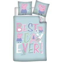 Aymax Parure de lit réversible Peppa Pig Best Day Ever ! - Bleu - 140 x 200 cm - Polyester