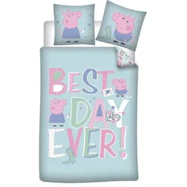Aymax Parure de lit réversible Peppa Pig Best Day Ever ! - Bleu - 140 x 200 cm - Polyester