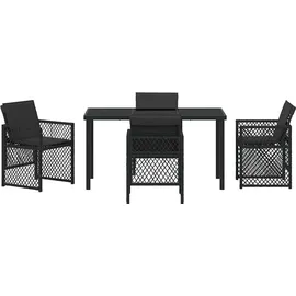 vidaXL Garten Esszimmer Set mit Kissen Schwarz Poly Rattan