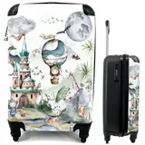 MuchoWow Handgepäckkoffer Kinder - Heißluftballon - Drache - Jungen - Burg - Aquarell, 4 Rollen, Handgepäck Kinder Trolley Rollkoffer Kleine Reisekoffer mit 4 Rollen - Cabin Size < 55x40x23 & 55x40x20 cm - Kinderkoffer - Kabinenkoffer - Boardgepäck bunt