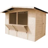 TIMBELA Marktbude Holz M150 6,03 m2 mit 2 Theken und Stauraum