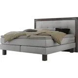 Hasena Boxspringbett Memphis, im Vintagelook, Massivholz-Umrandung, Tonnentaschen-Federkernmatratze grau