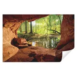 WallArena - Vlies Fototapete Wald Bach Sonne Höhle Natur Landschaft 208x146 cm - Fototapeten - Tapeten - für Wohnzimmer Schlafzimmer - Vliestapete Wandtapete Tapete 3D Effekt- inkl. Kleister