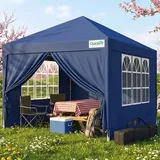Quictent Pavillon 3x3 Faltpavillon mit 4 Seitenteilen, Wasserdicht Gartenpavillon mit Rolltasche, Partyzelt Gartenzelt, Blau - Dunkelblau