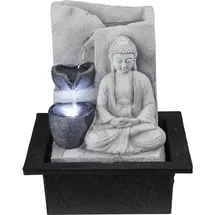 GLOBO Tischbrunnen mit Pumpe Springbrunnen mit LED Beleuchtung Buddha Design Zimmerbrunnen grau Dekoration, LxBxH 21x18,5x25,5 cm